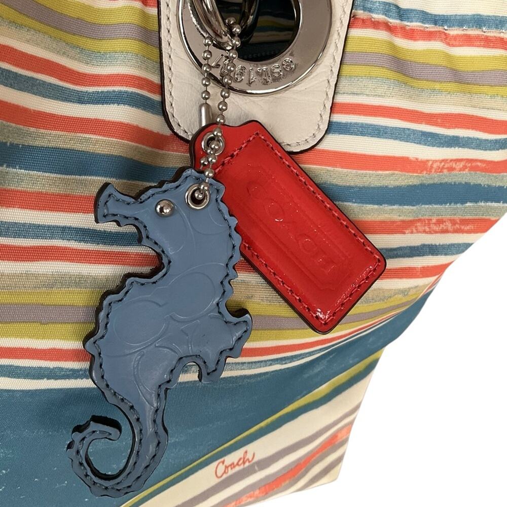 Coach Rope Beach Nylon Shoulder Bag Multicolor Striped Tote Bag F16624 - Picture 3 of 9